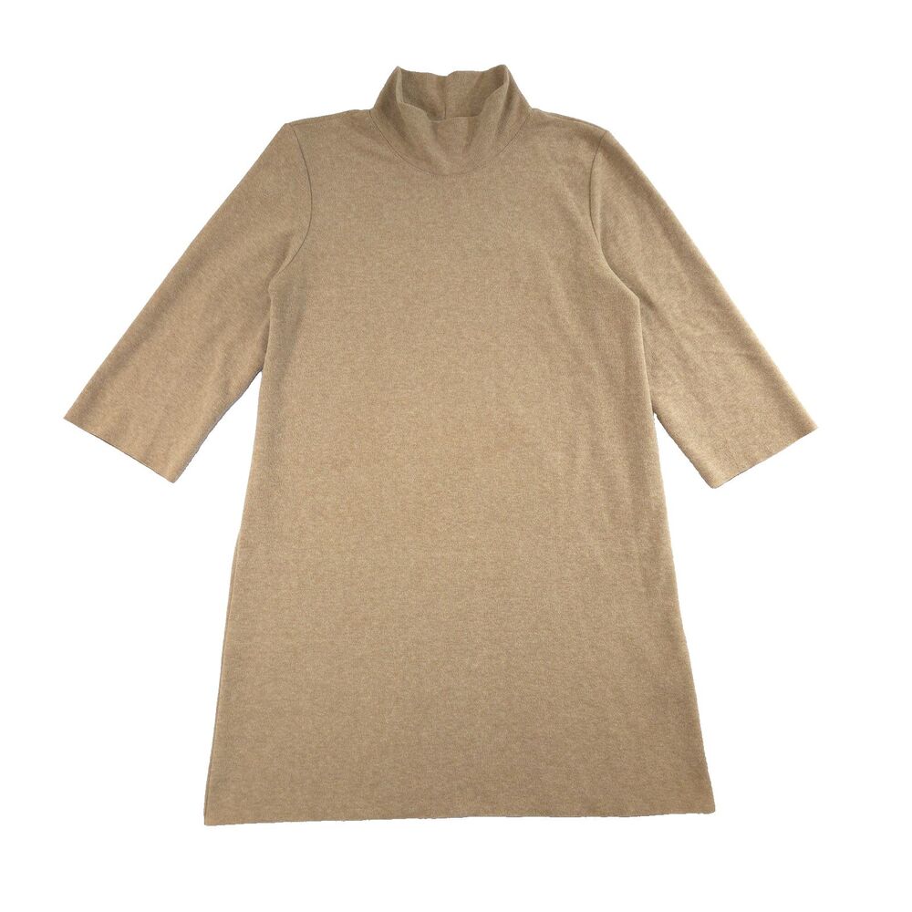 Zara Mocknek Sweater Dress 3/4 Sleeve M Tan Minimalist Quiet Luxury Cozy